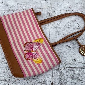 KR Women Handbag Pink/White Brown Faux Leather Bag Butterfly